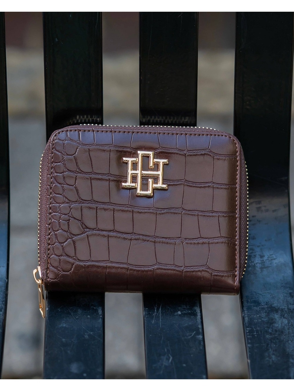 Caroline Hill Blakely Chocolate Croc Embossed Wallet